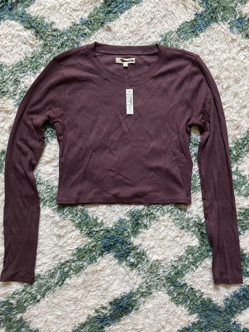 Madewell Long-Sleeve Crop Top in Plum